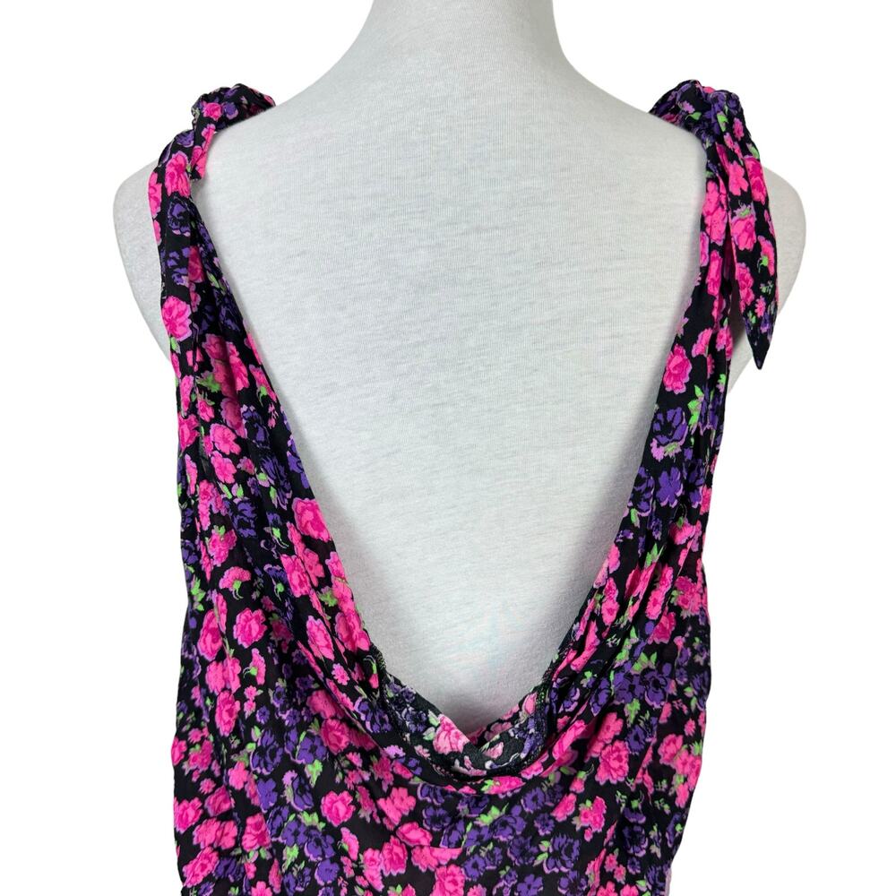 Free People | NWT Bare It All Purple Pink Floral Shoulder Tie Lace Tank Bodysuit - Picture 8 of 14